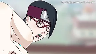 Adult Sarada has sex with Naruto&comma; she rides the hokage's dick